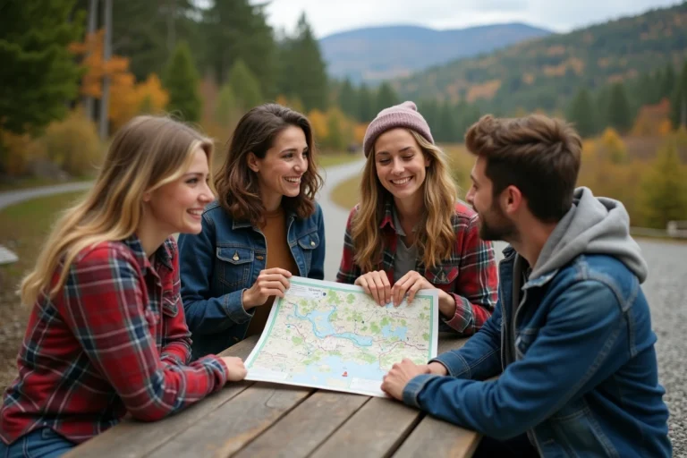 Groupe d'amis en randonnée automnale en plein air