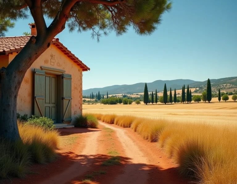 Terrain agricole en Provence avec cabanon en pierre traditionnelle et champ de terre rouge dans les Bouches-du-Rhône