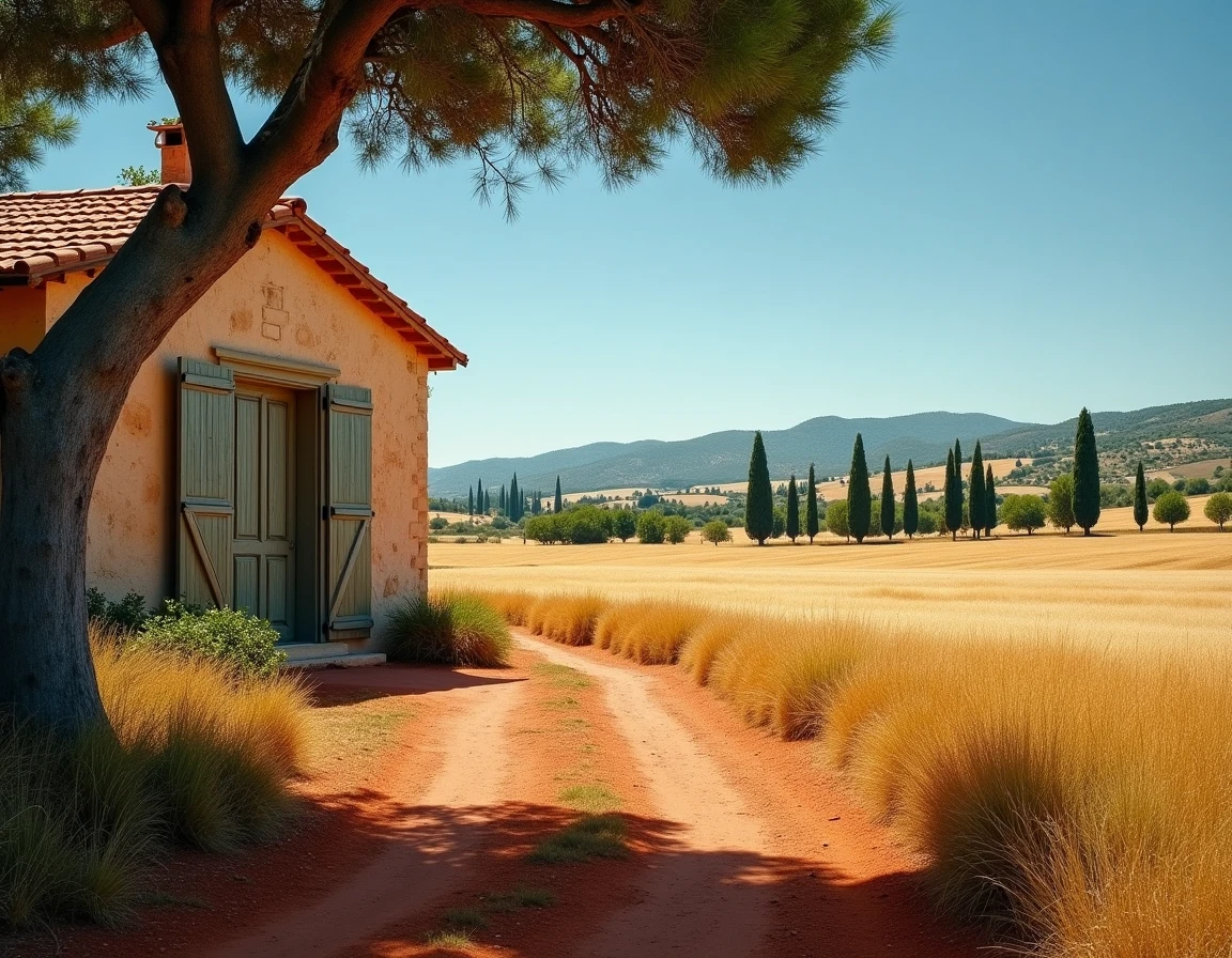 Terrain agricole en Provence avec cabanon en pierre traditionnelle et champ de terre rouge dans les Bouches-du-Rhône